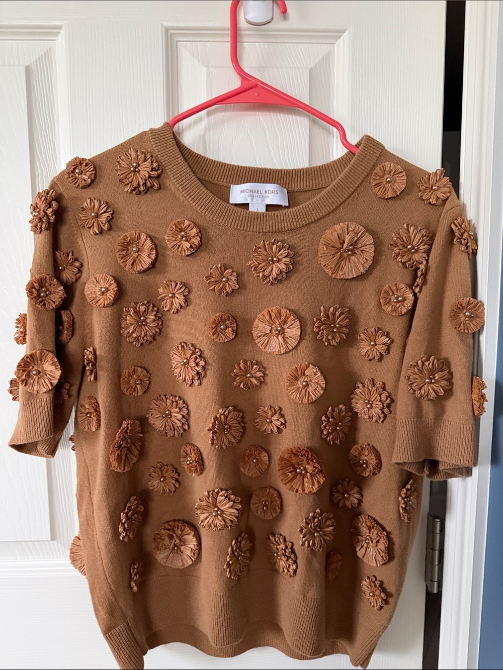 Michael Kors Brown Floral Appliqué Crewneck Sweater
